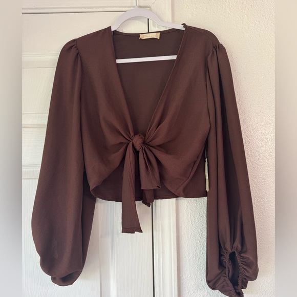 Altar'd State Tops - Altar’d State Chocolate Tie-Front Blouse